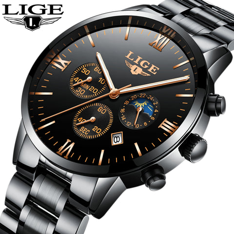 LIGE Chronograph Men Sports black Watches